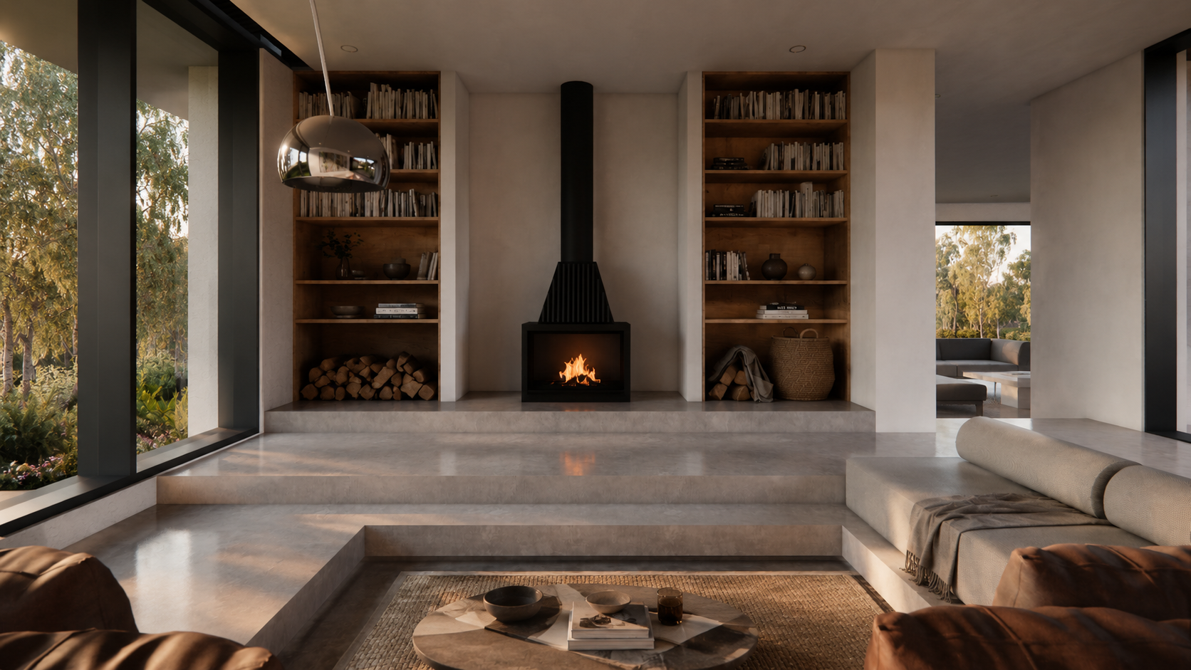 Sunlit Modern Fireplace Living Room.png
