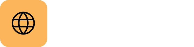Icon of a globe with a black outline on an orange background, next to bold white text that says 'Small Change for a Better World'.
