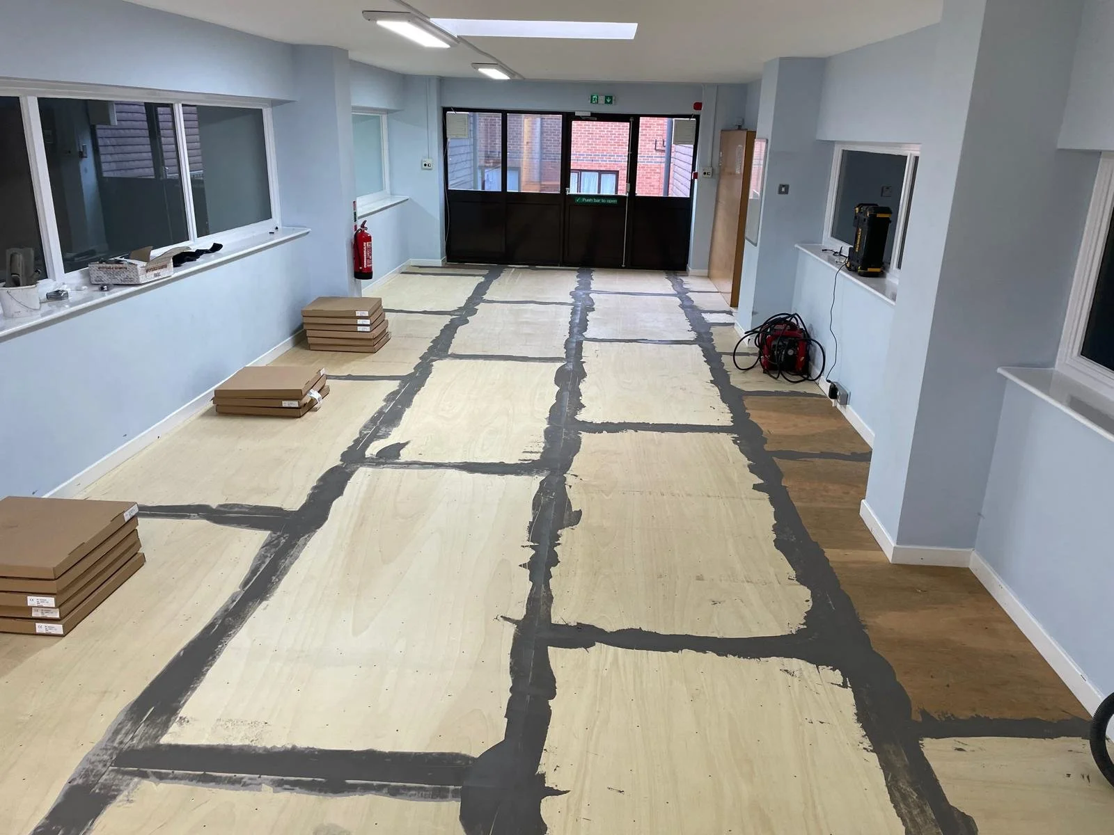 6 mm plywood installed with flexible latex to all joints