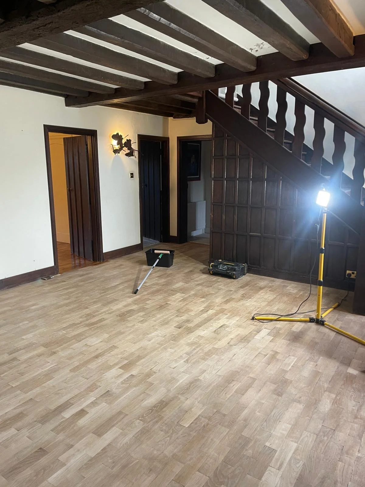 Oak wood block refurbishment sanded through various grades