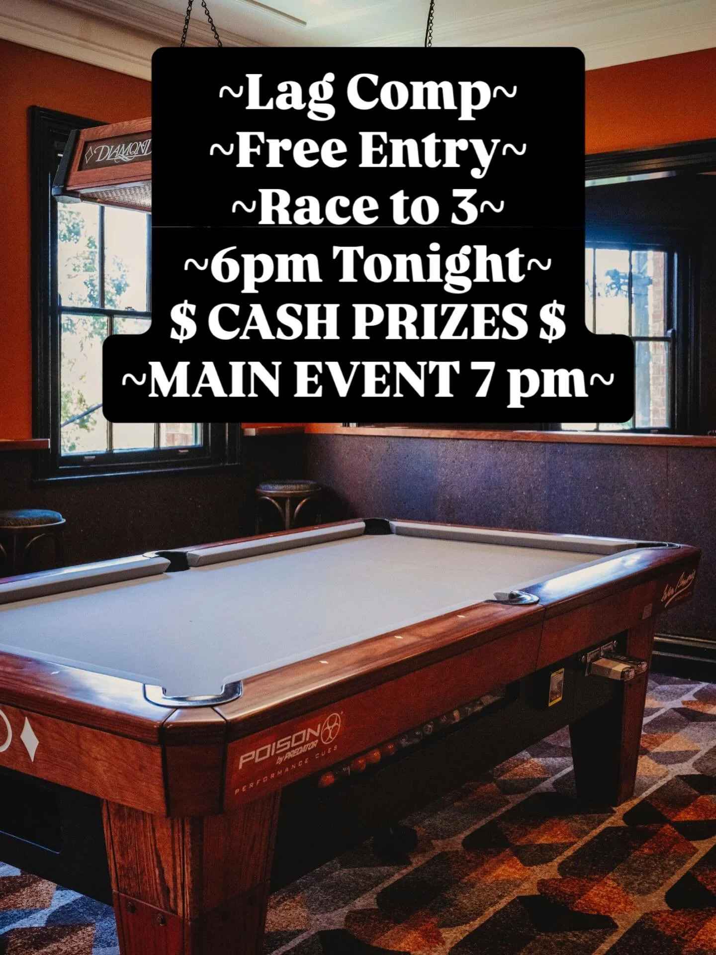 Come down to the @friendinhandhotel tonight and test your touch before the main event.  Entries open at 5:30pm, lags kick off at 6pm.