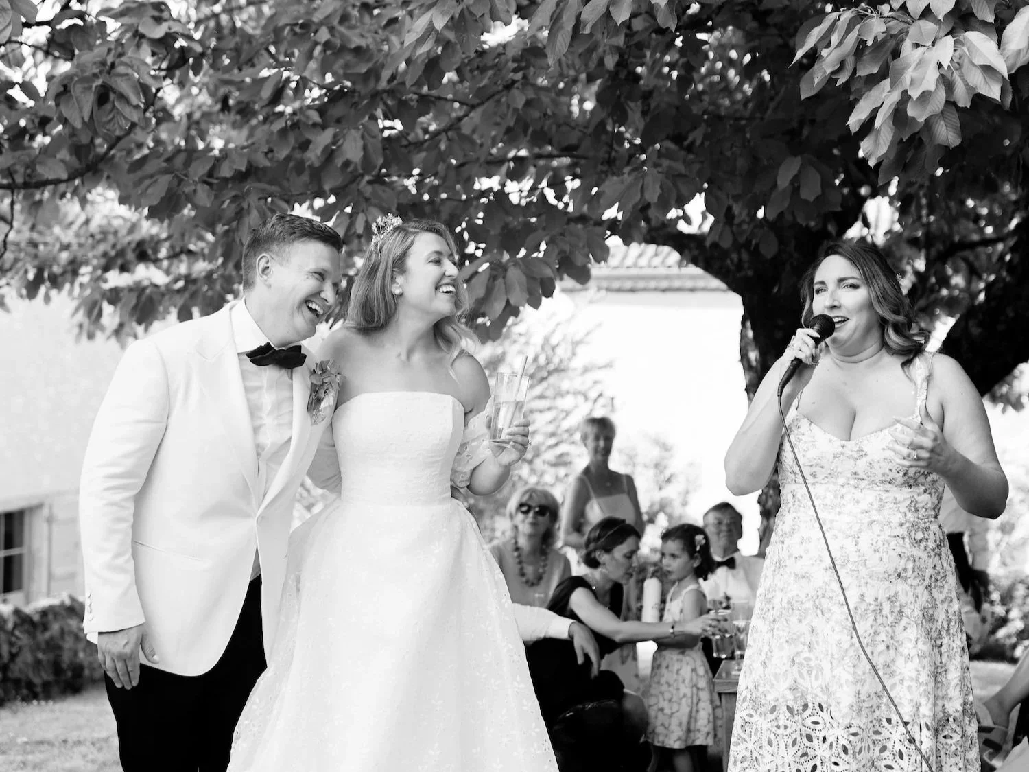 Wedding speech at outdoor wedding ceremony in France
