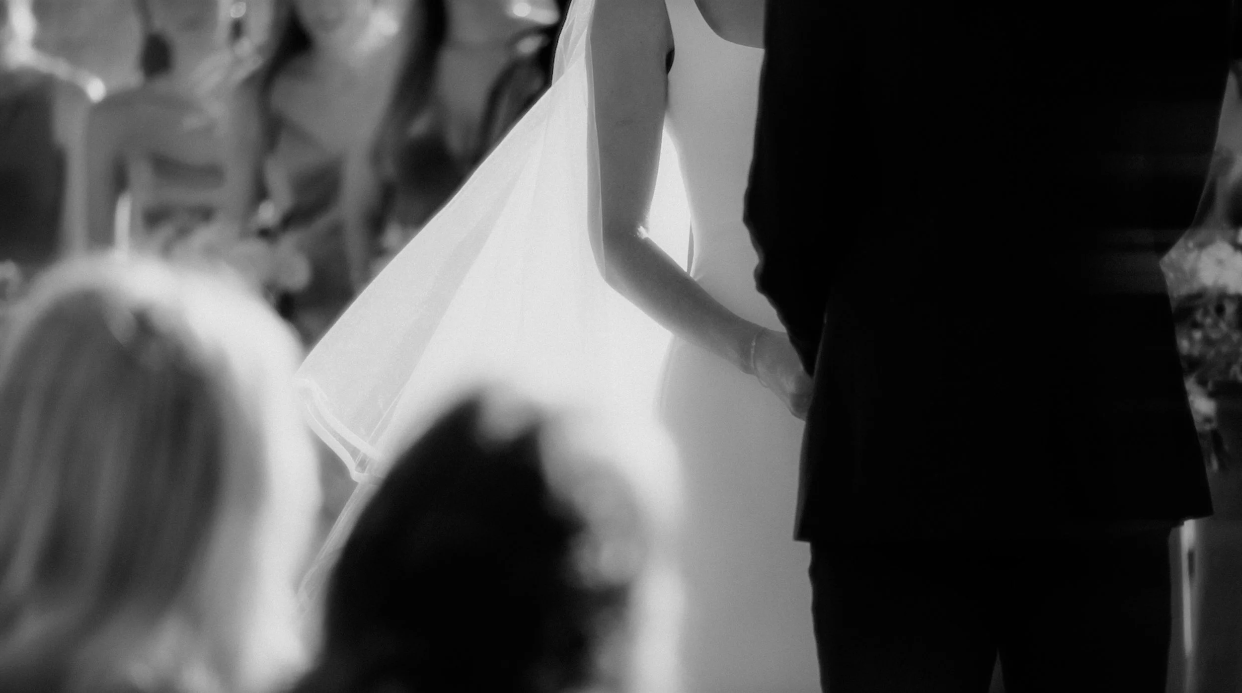 black and white intimate photo of a wedding ceremony