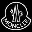 Moncler logo, featuring a stylized rooster and mountain peaks inside a circular emblem.
