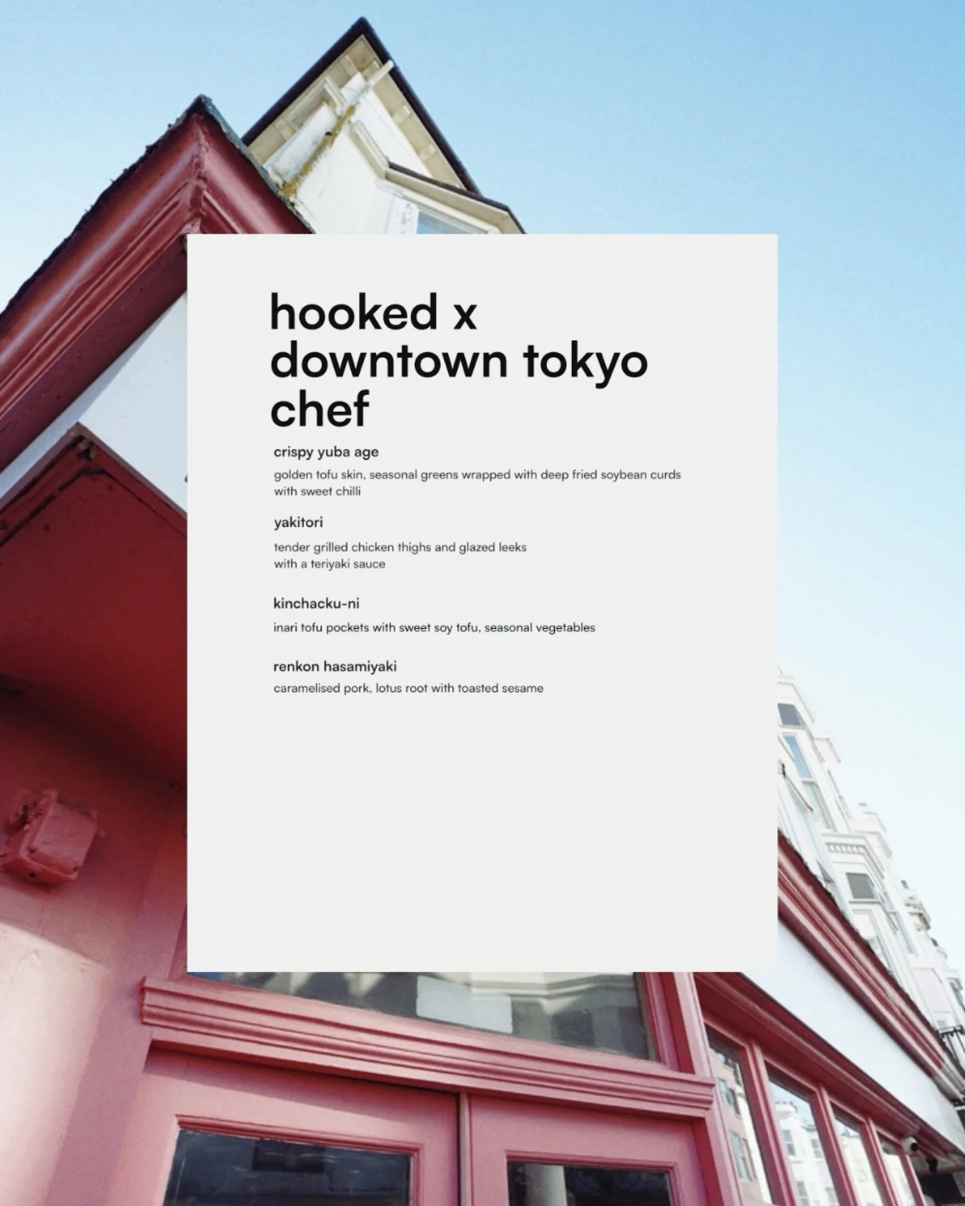 Menu for tomorrow!

We are lucky to be hosting a talented Japanese chef for the evening!! 
Menu designed and cooked by her!

Come and experience what it&rsquo;s like to eat food from downtown Tokyo whilst listening to a wide range of vinyl and drinki