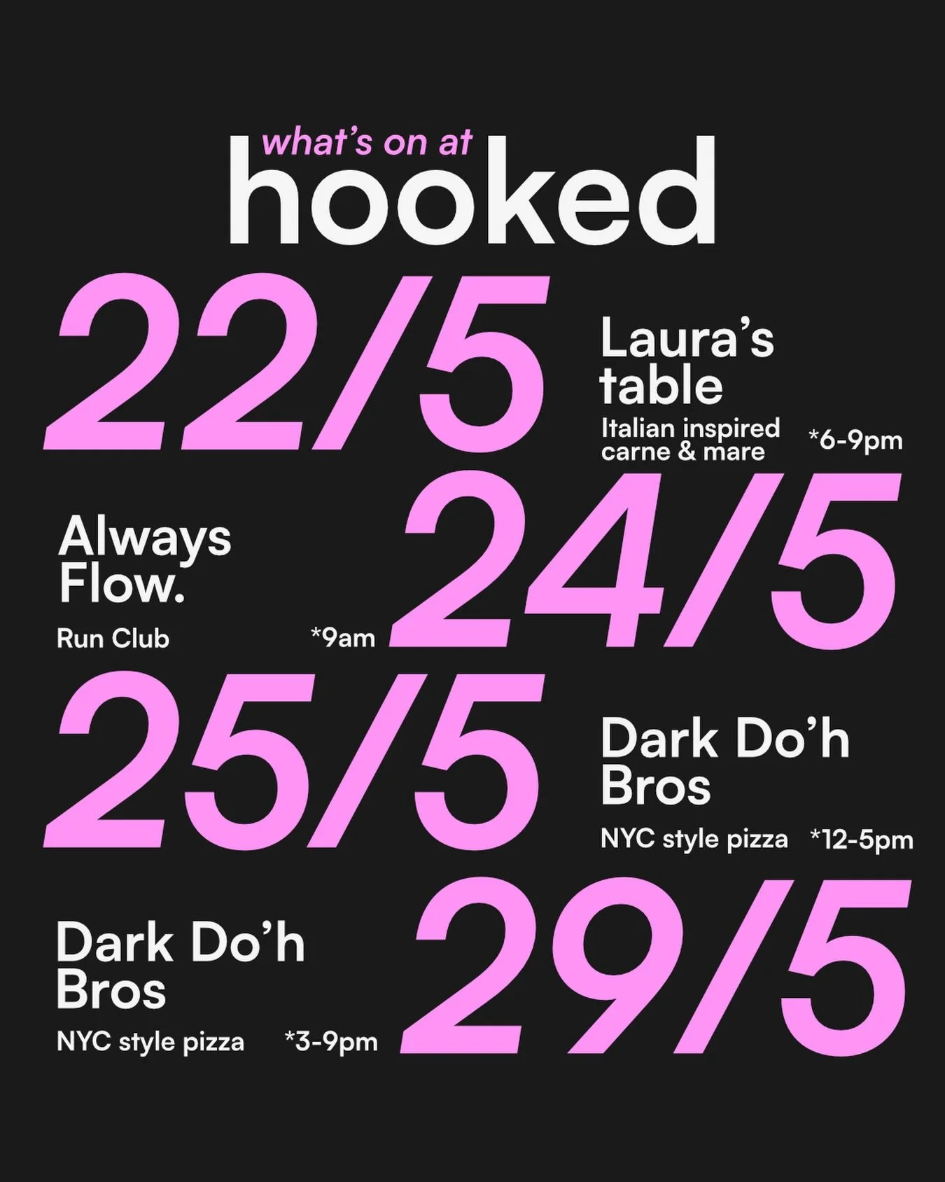 Stacked these few weeks. 

Message to book in evenings. 
Come down for @alwaysflow__ 3k this Sunday. 

Get hooked.