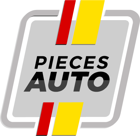 Logo de l'entreprise "Pièces Auto" avec lignes rouge et jaune sur fond gris.