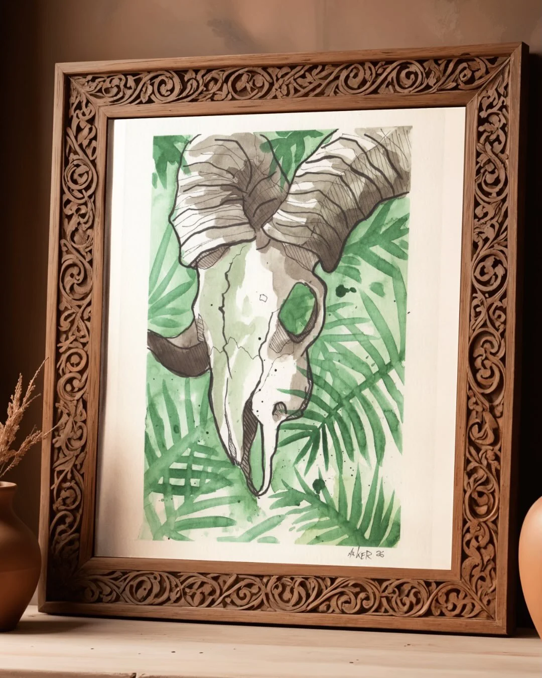 Nach all den s&uuml;&szlig;en Tieren musste auch mal wieder ein Sch&auml;del sein 😅 
#watercolorpainting #gothicart #animalskull #instaart