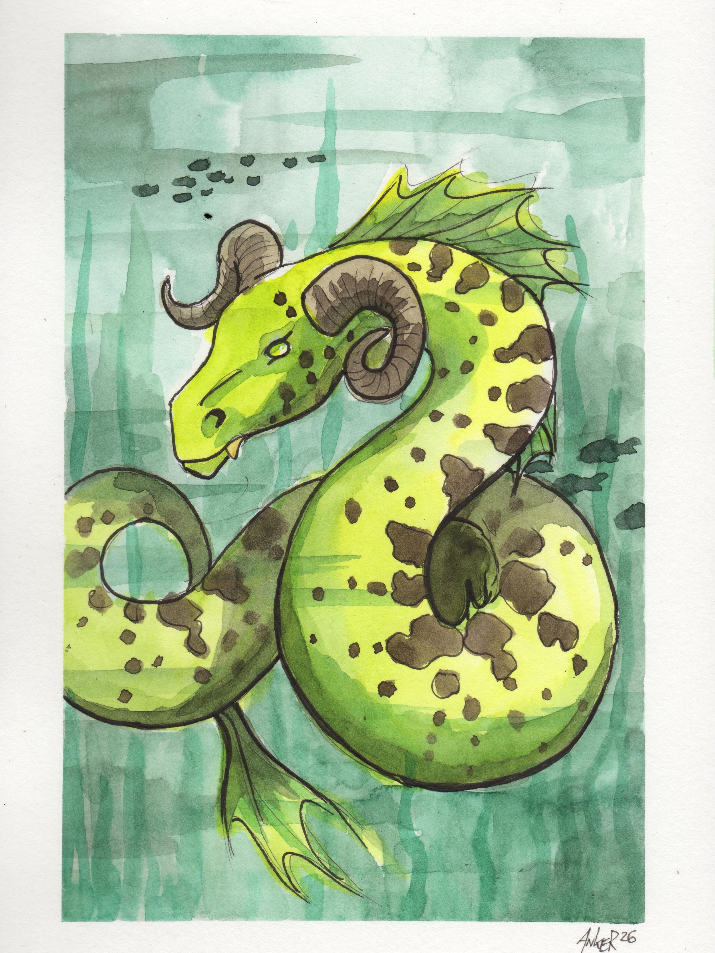 Jetzt hat der Drache nicht nur keine Fl&uuml;gel, sondern auch keine Beine 😜 
#seadragon #watercolor #dragon