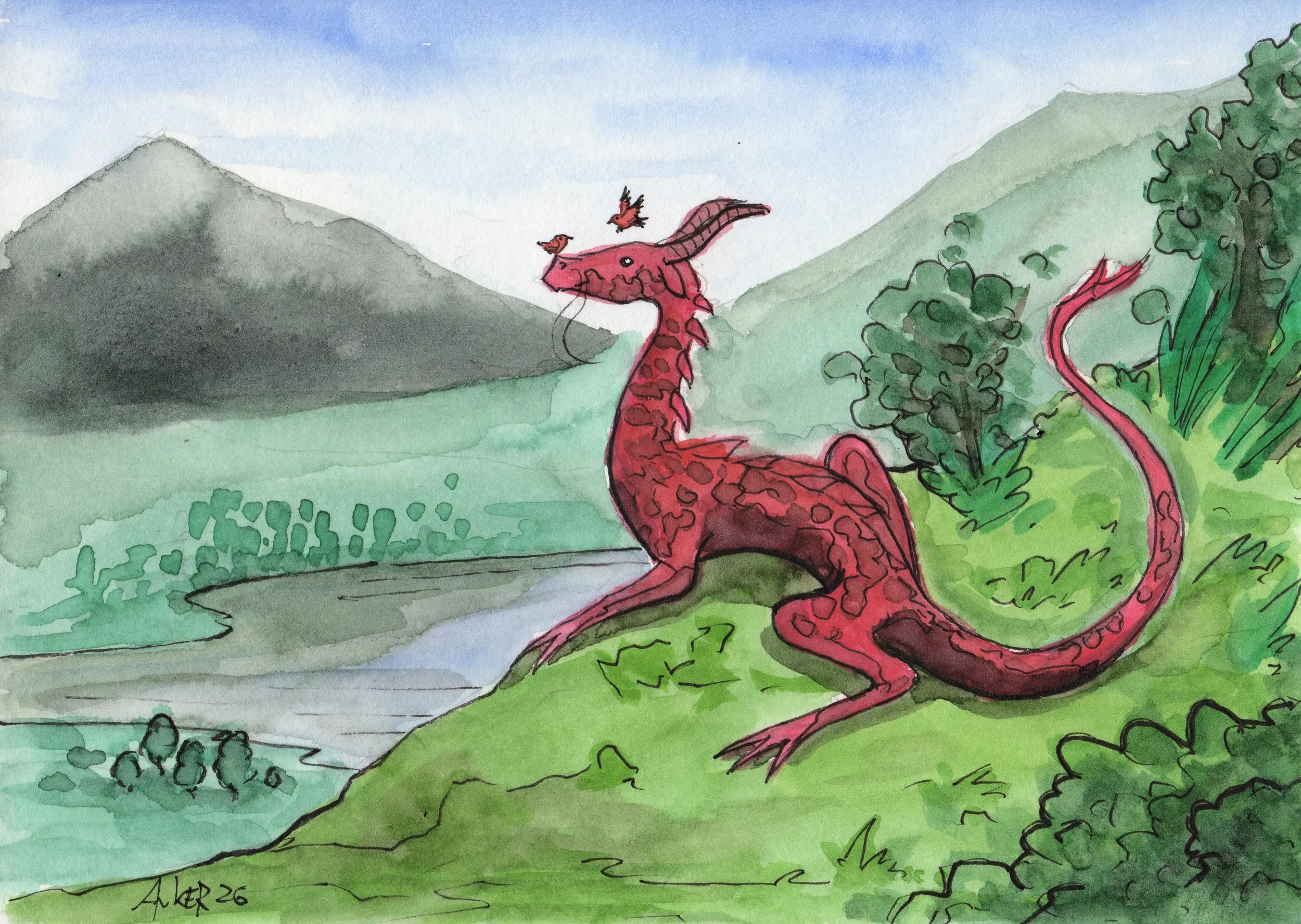 Und am Ende ist mir aufgefallen, das ich die Fl&uuml;gel vergessen habe 😂 Die wachsen dann halt noch.
#fantasyart #cozyart #watercolor #dragon
