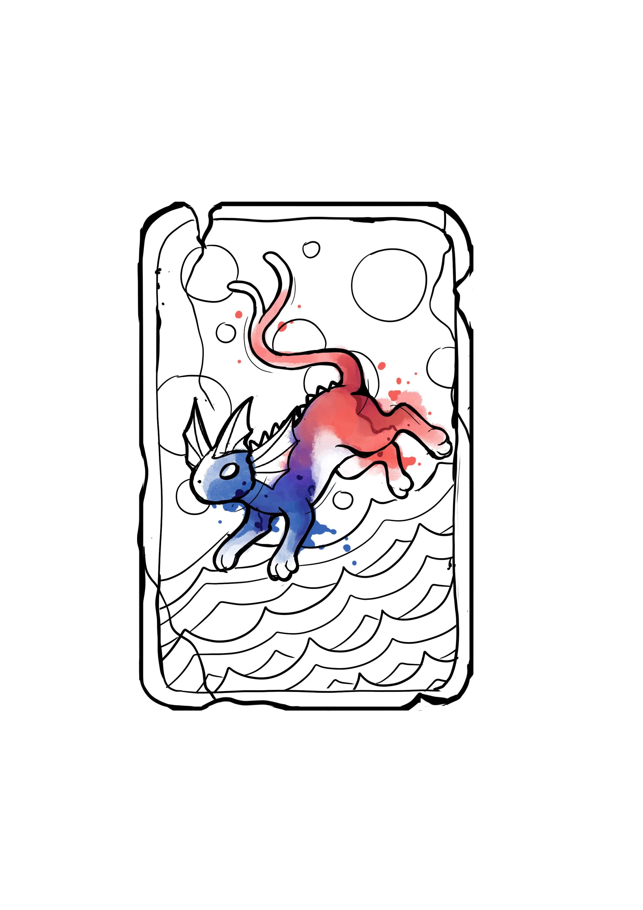 Skizze eines Pokemon, minimalistischen schwarzen Linienzeichnung mit Wasserfarben