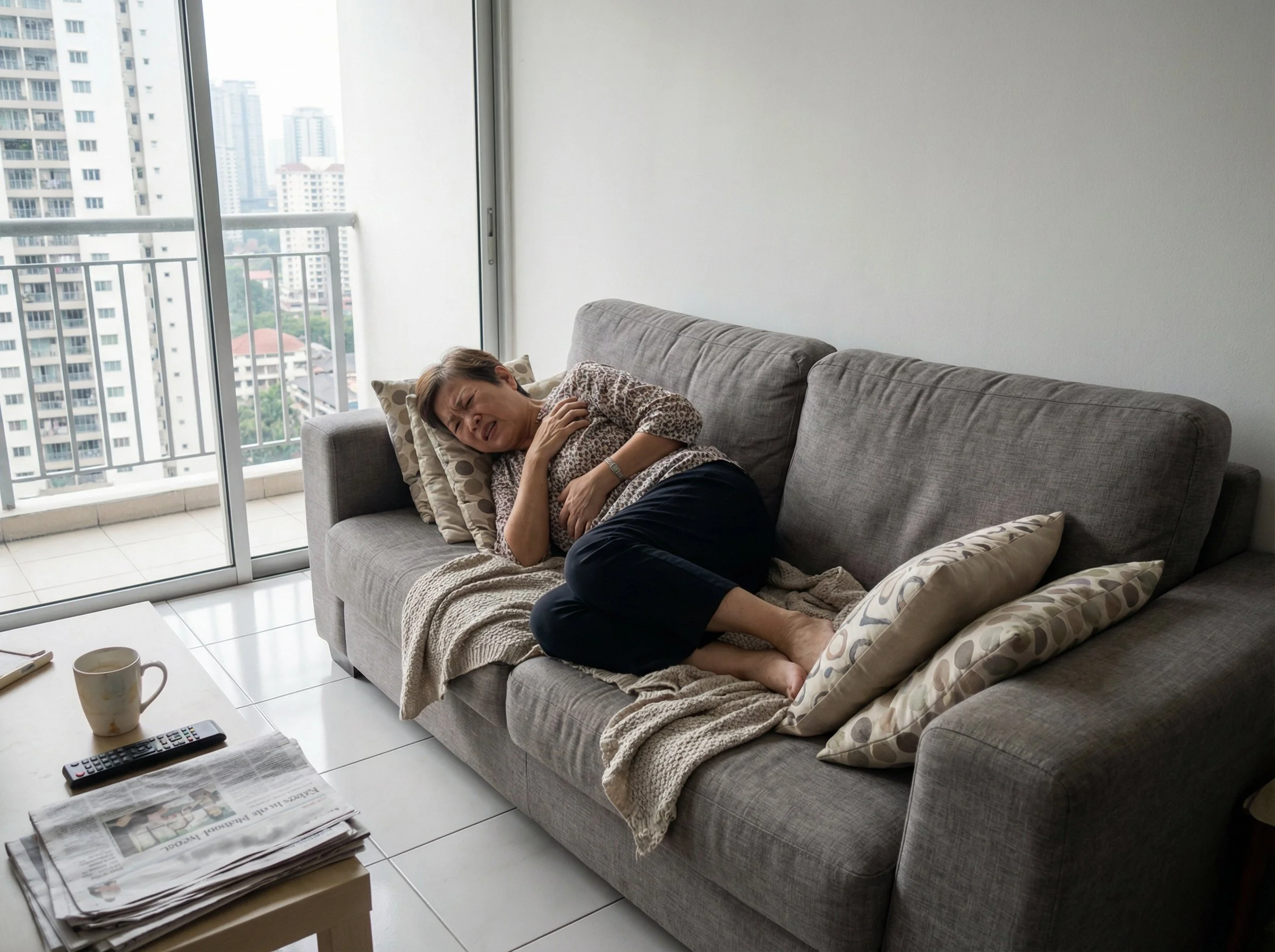 a woman living alone suffering from heart attack or cardiac arrest