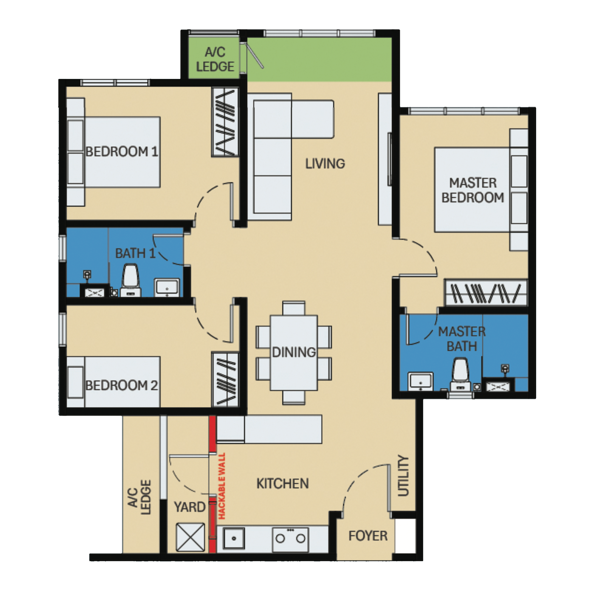 D’Evia Unit Layout Floor Plan - Type B4 - Butterfly Layout without Balcony