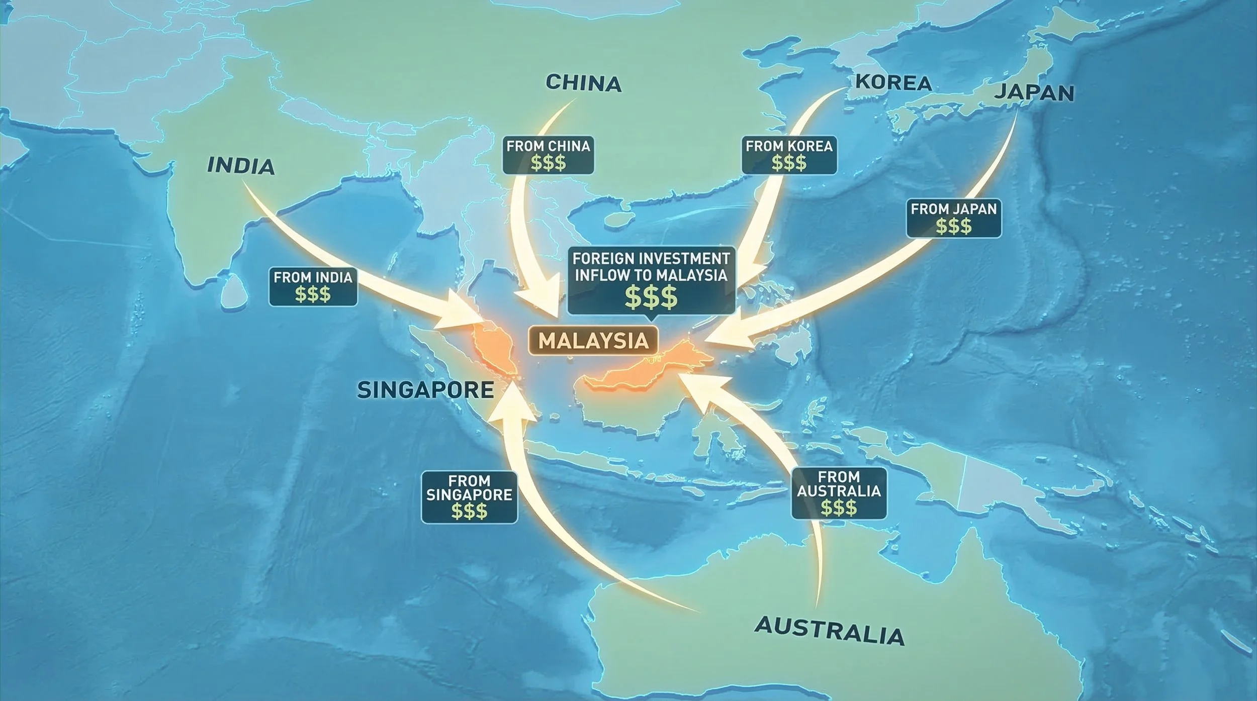 illustration of global foreign investors moving towards malaysia