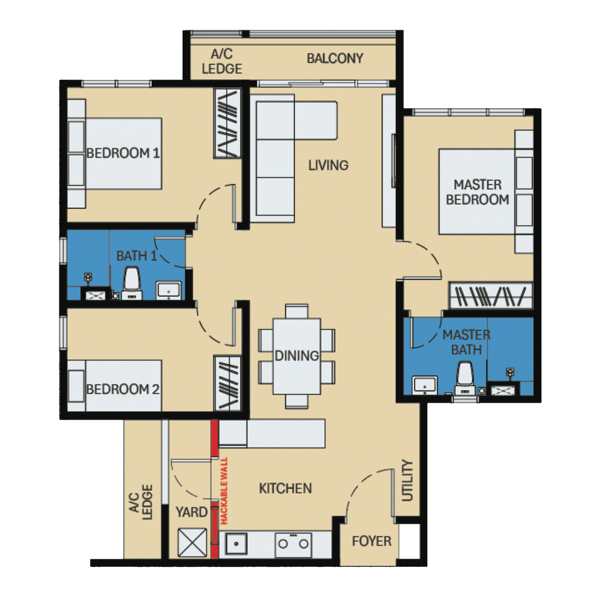 D’Evia Unit Layout Floor Plan - Type B3 - Butterfly Layout with Balcony