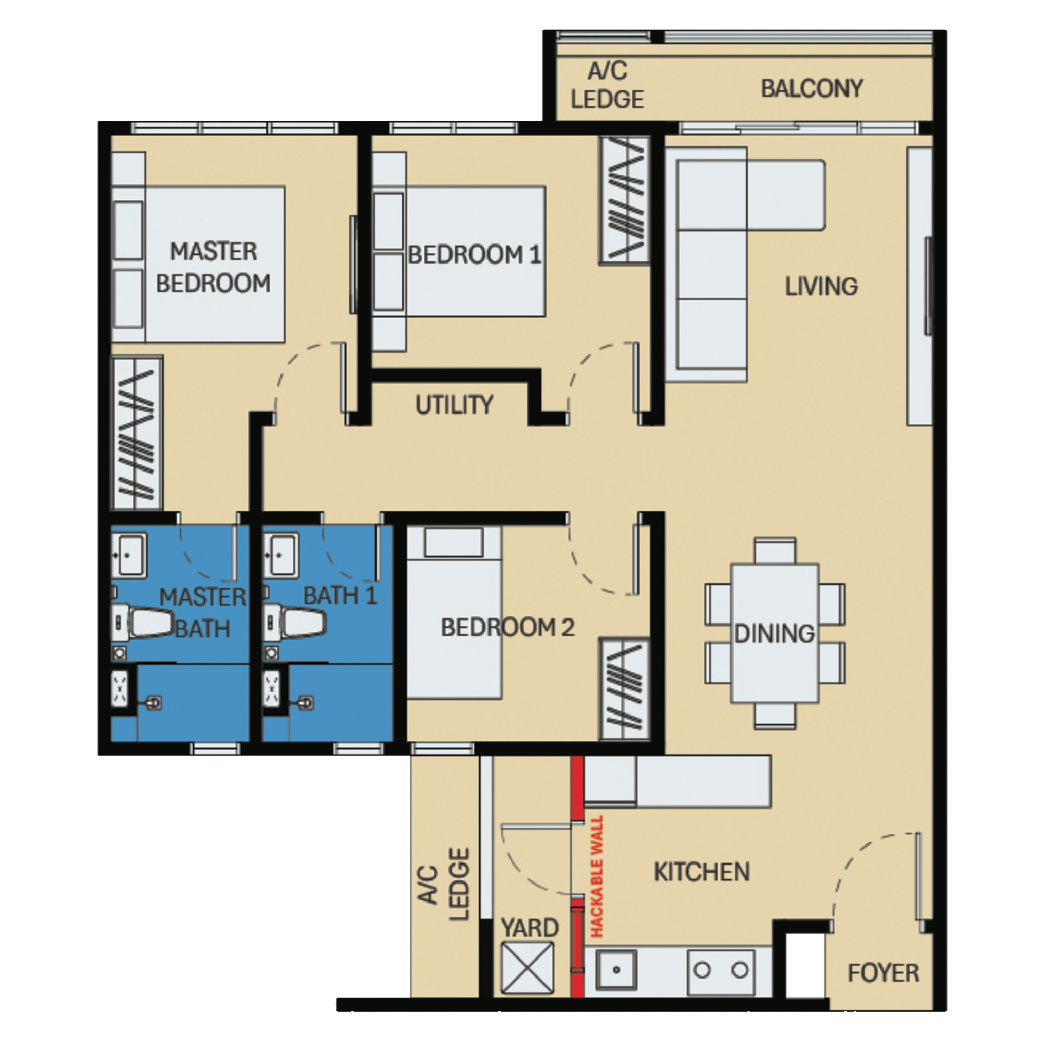 D’Evia Unit Layout Floor Plan - Type B1 - with Balcony
