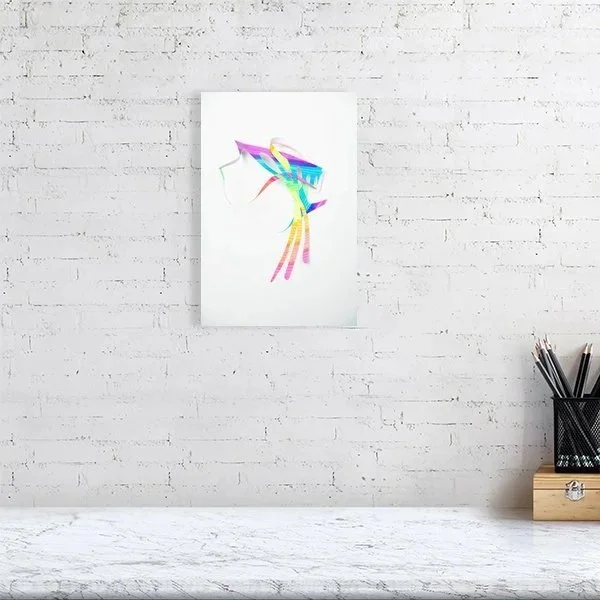 Rainbow Fingers colourful abstract print displayed in minimal interior