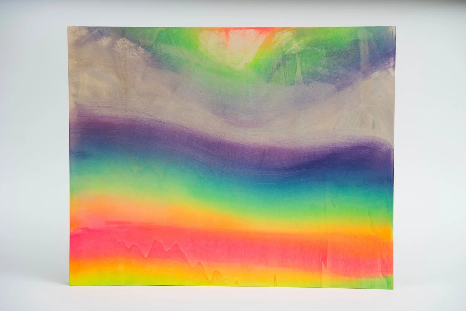 Rainbow Waves, acrylic and ink on wooden panel, 40 x 50 cm