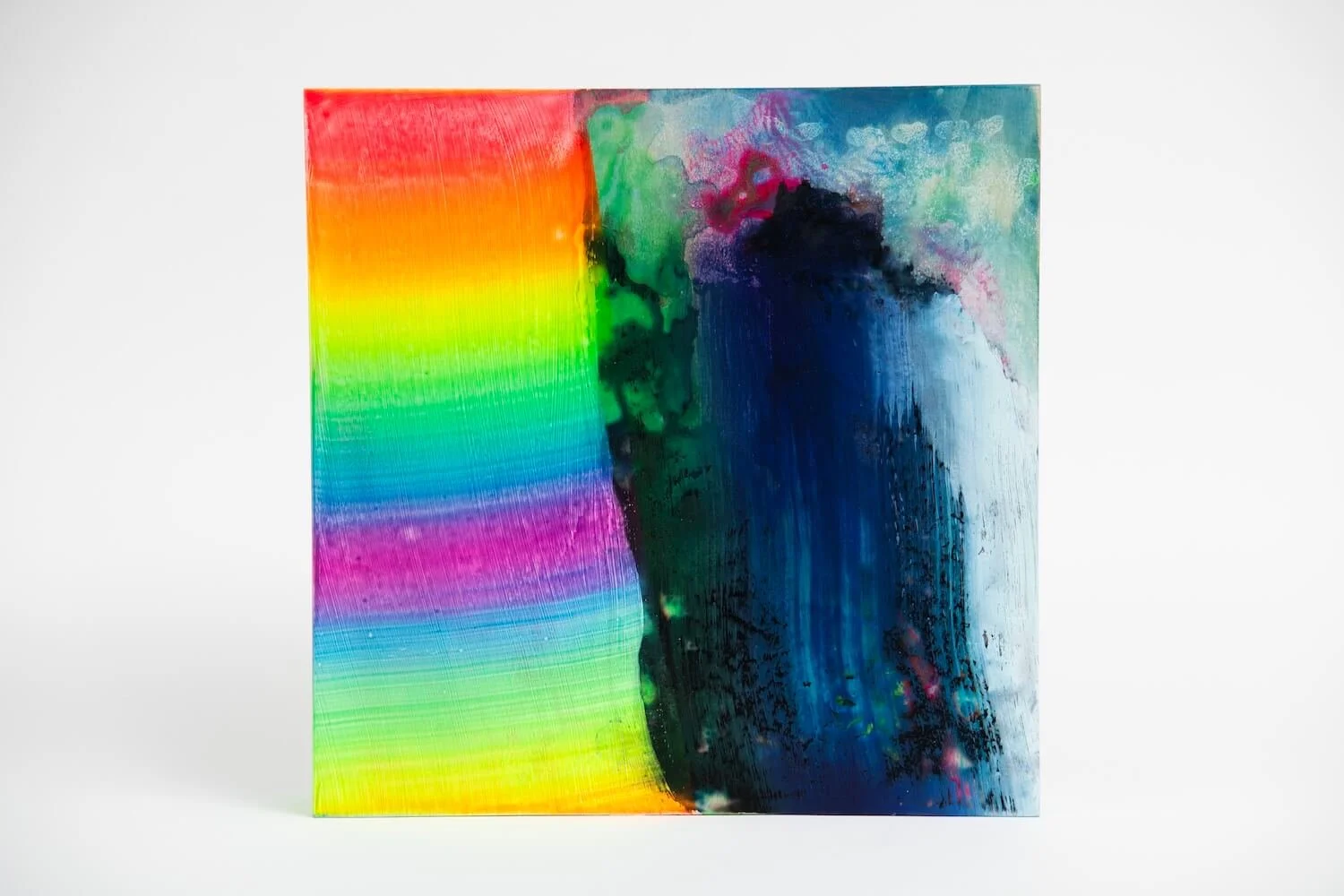 Rainbow Waterfall, acrylic and ink on wooden panel, 30 x 30 cm