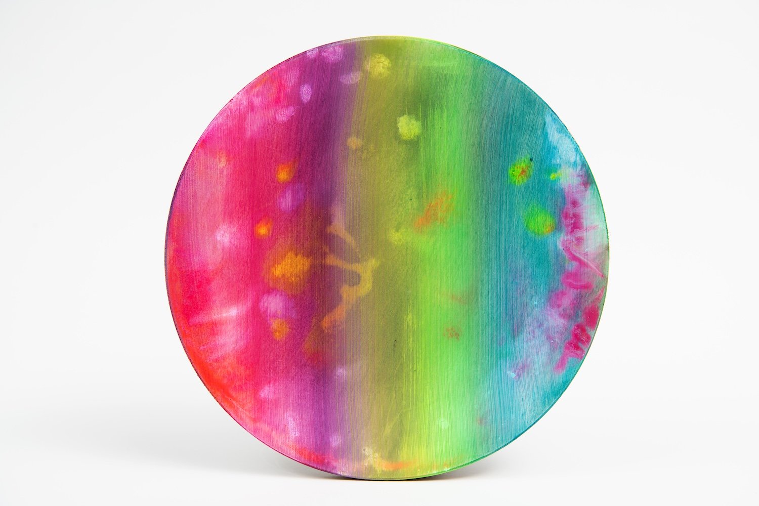 Northern Lights Circle, acrylic and ink on wooden panel, 30 cm diameter