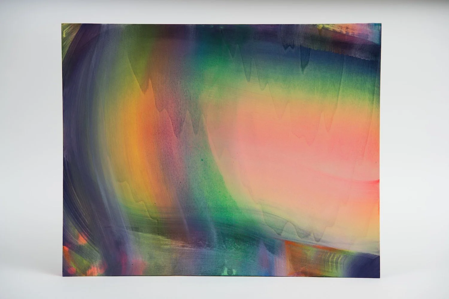 Dark Rainbow Lights, acrylic and inks on wooden panel, 80 x 50 cm