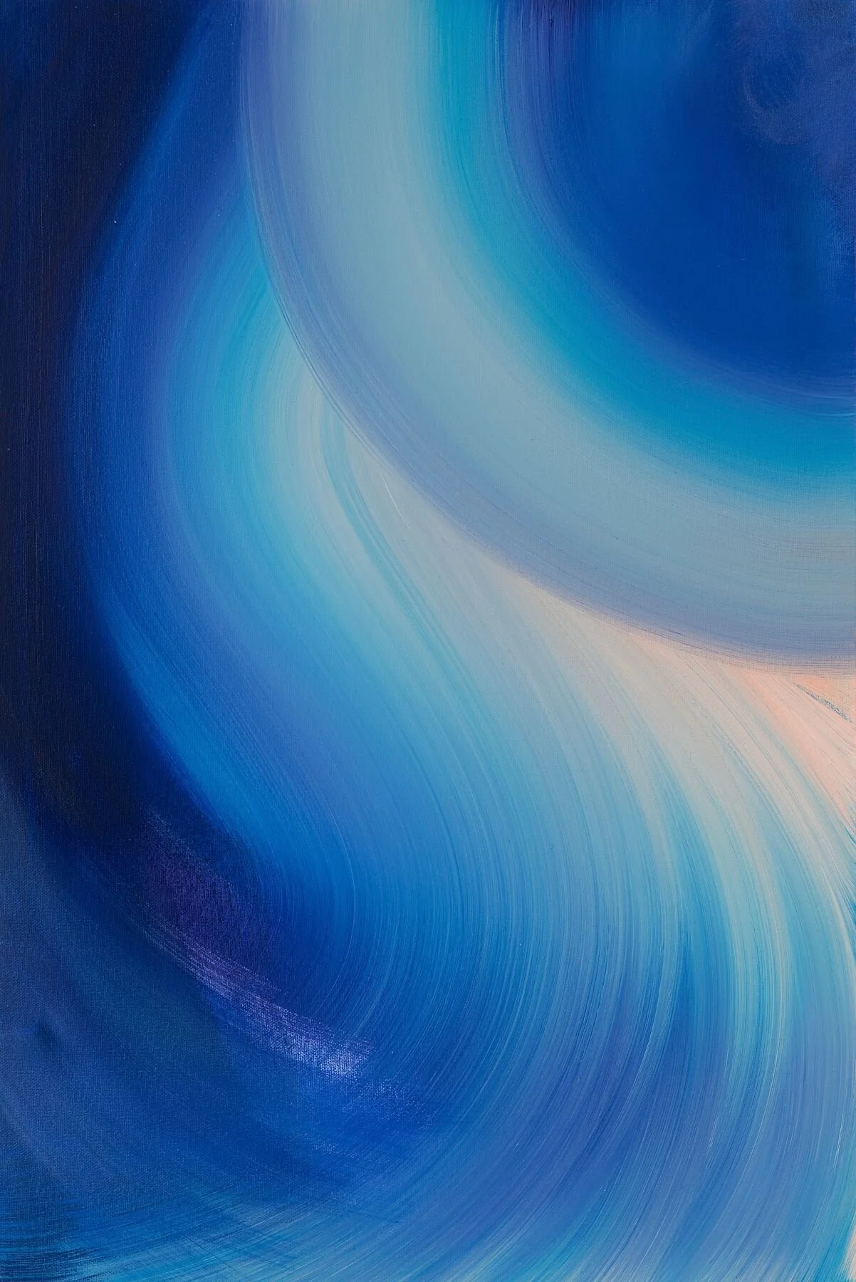 Close-up detail of Swoosh print showing layered blue fluid movement