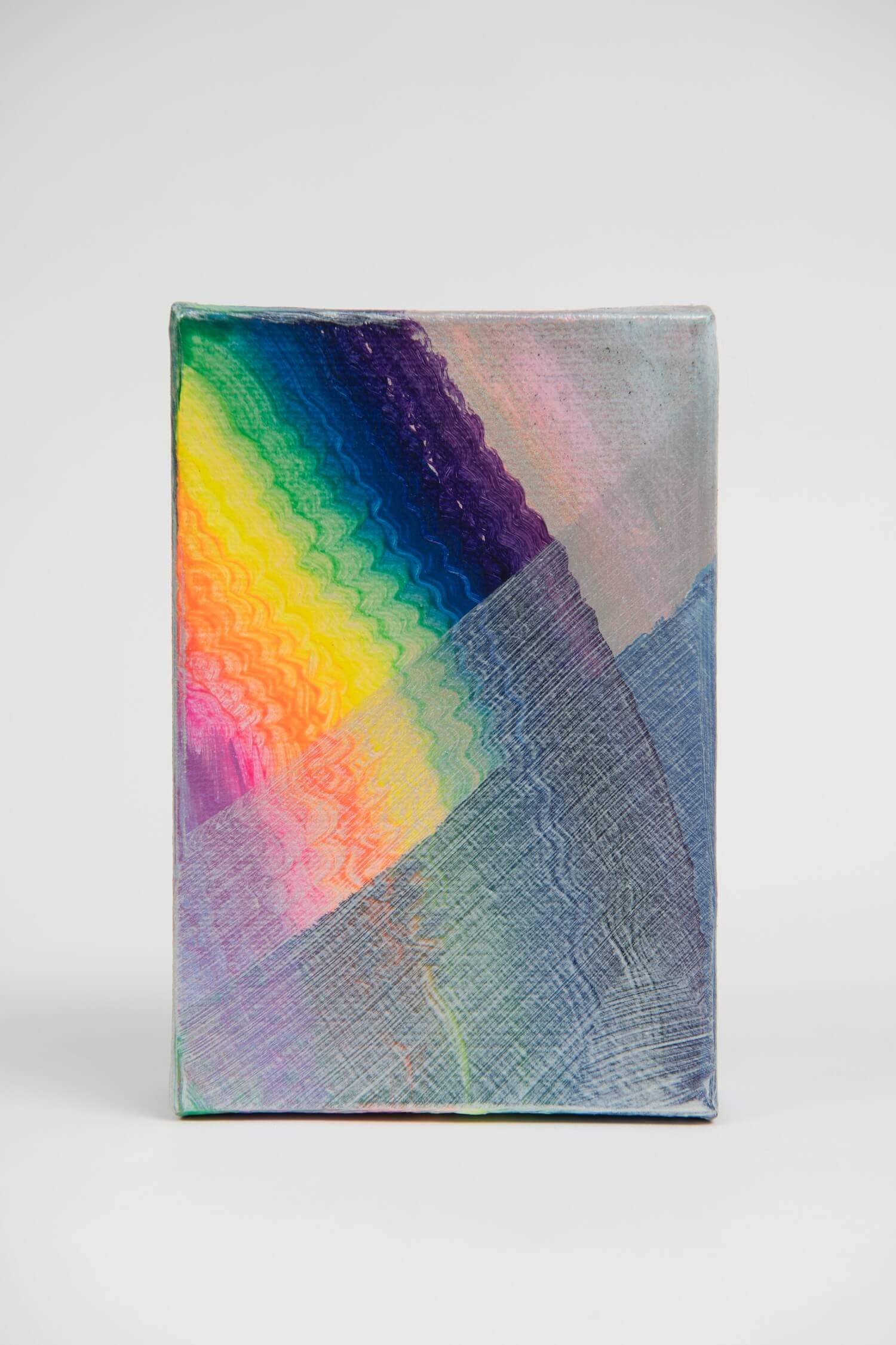 Rainbow Foil I, acrylic inks and  holographic paint on canvas, 10 x 15 cm 