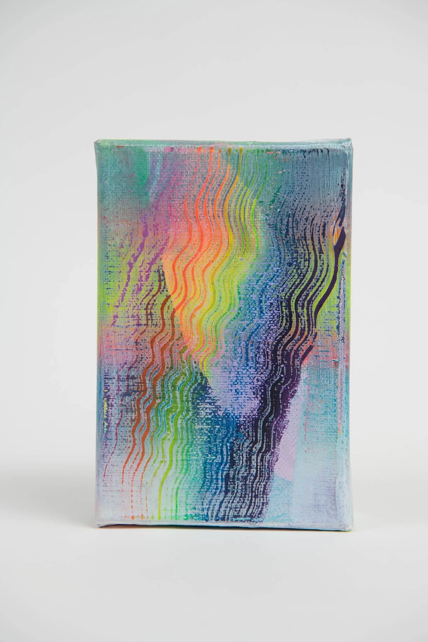 Rainbow Foil II, acrylic inks and  holographic paint on canvas, 10 x 15 cm