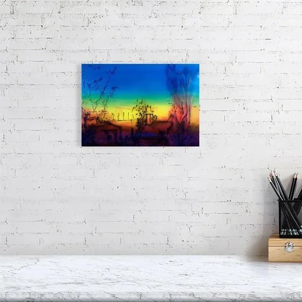 Goodbye colourful abstract art print displayed in contemporary setting