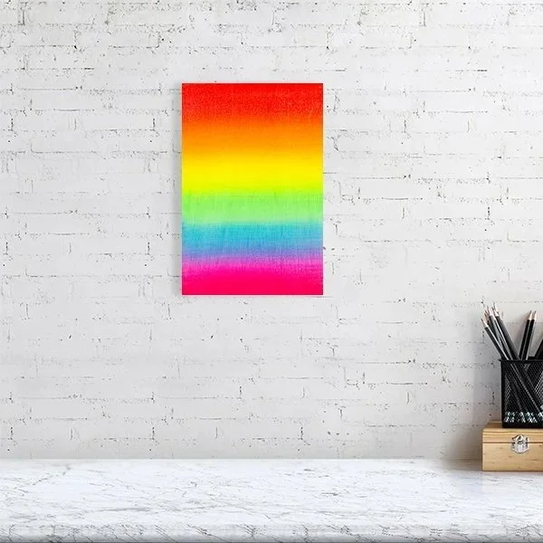 Rainbow Bands vibrant abstract print styled in bright interior