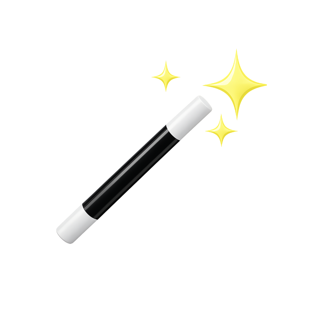 Magic wand emitting sparkling yellow light on a split black and light blue background