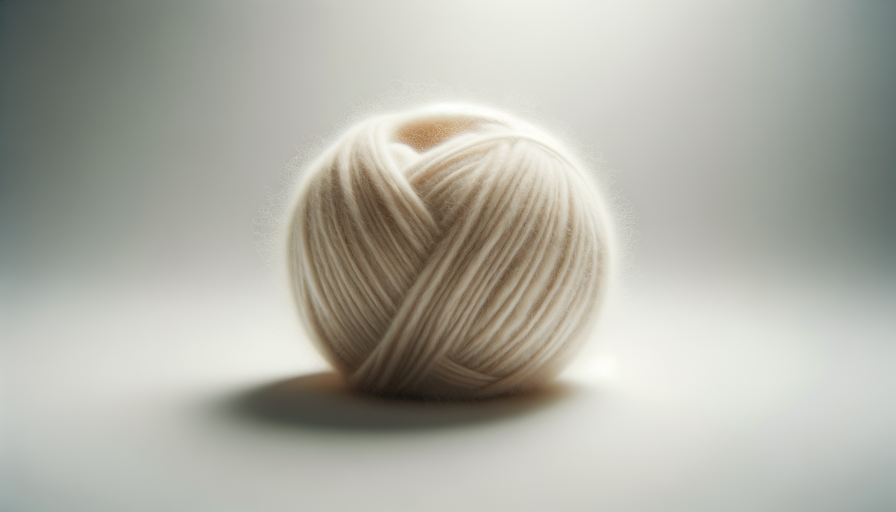 Kreis aus beigefarbener Wolle auf heller Oberfläche, mit weicher Beleuchtung