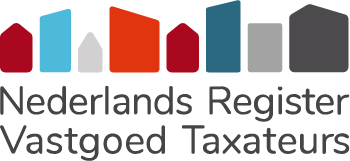 Logo van Nederlands Register Vastgoed Taxateurs met kleurrijke gebouwen en tekst.
