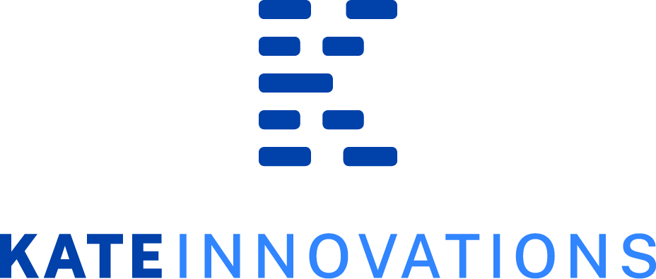 Logo met een gestileerde blauwe letter 'K' en de tekst 'KATE INNOVATIONS' eronder.