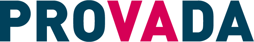 De afbeelding bevat de tekst 'PROVADA' in grote letters, met 'PRO' in donkerblauw en 'VADA' in roze.