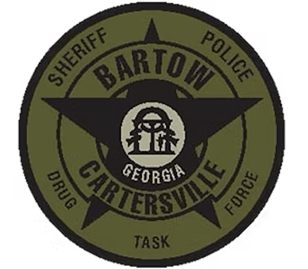 Patch of the Bartow County Sheriff's Office in Georgia with a star, a central badge image, and the words 'Sheriff', 'Police', 'Brig', 'Task', 'Force', 'Bartow County', and 'Georgia'.