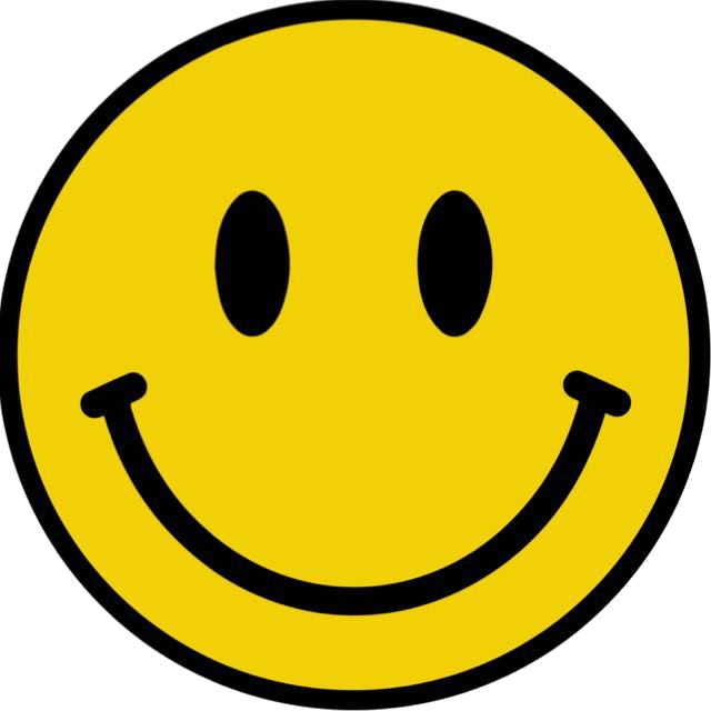 A classic yellow smiley face with black eyes and a wide smile