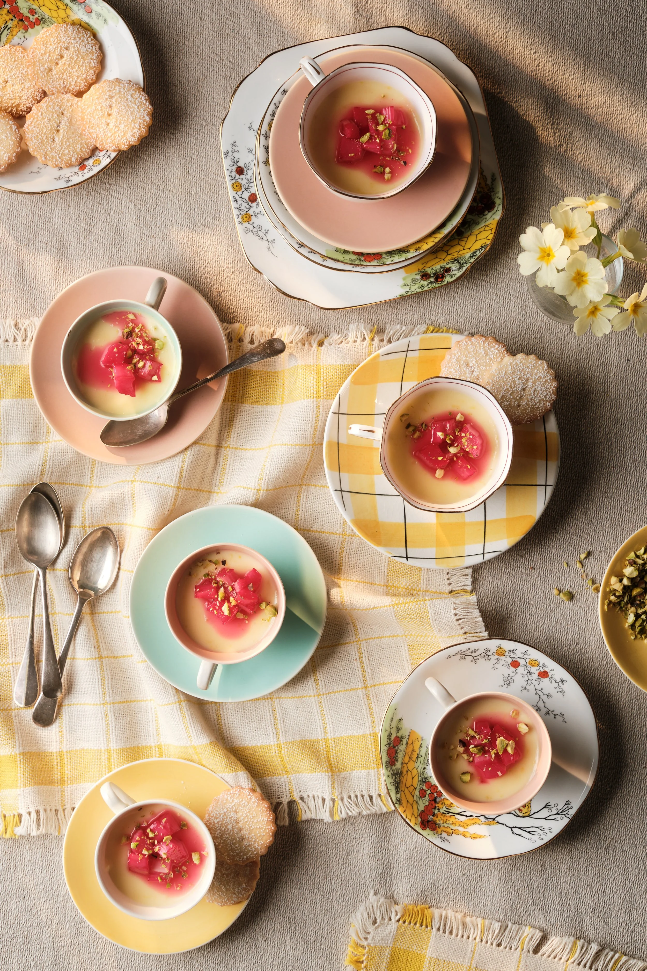 Test shoot! Lemon Posset with Poached Rhubarb and Shortbread 