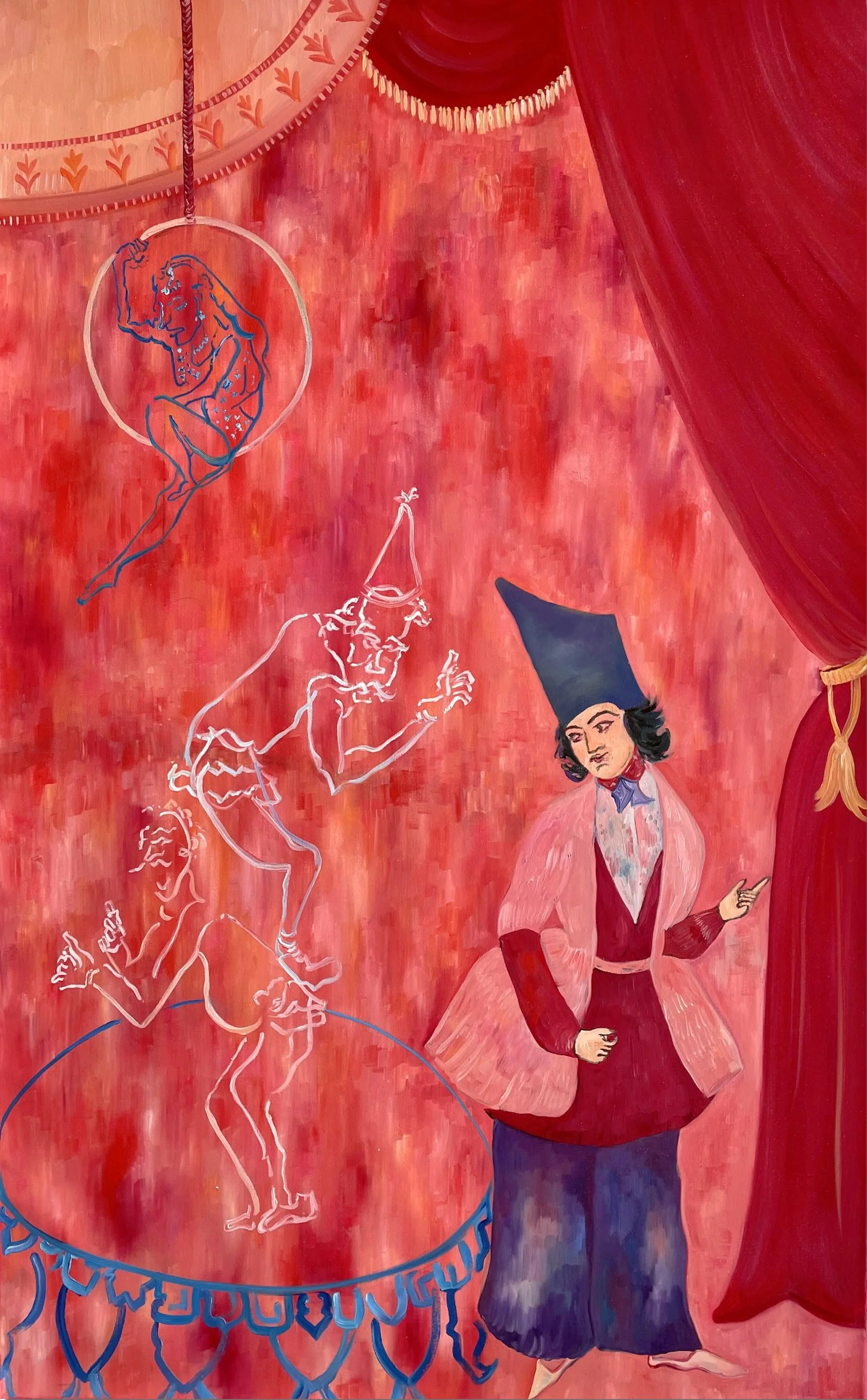  Pointing figures, 31.5 x 51 inches, oil and oil pastel on canvas, 2021 