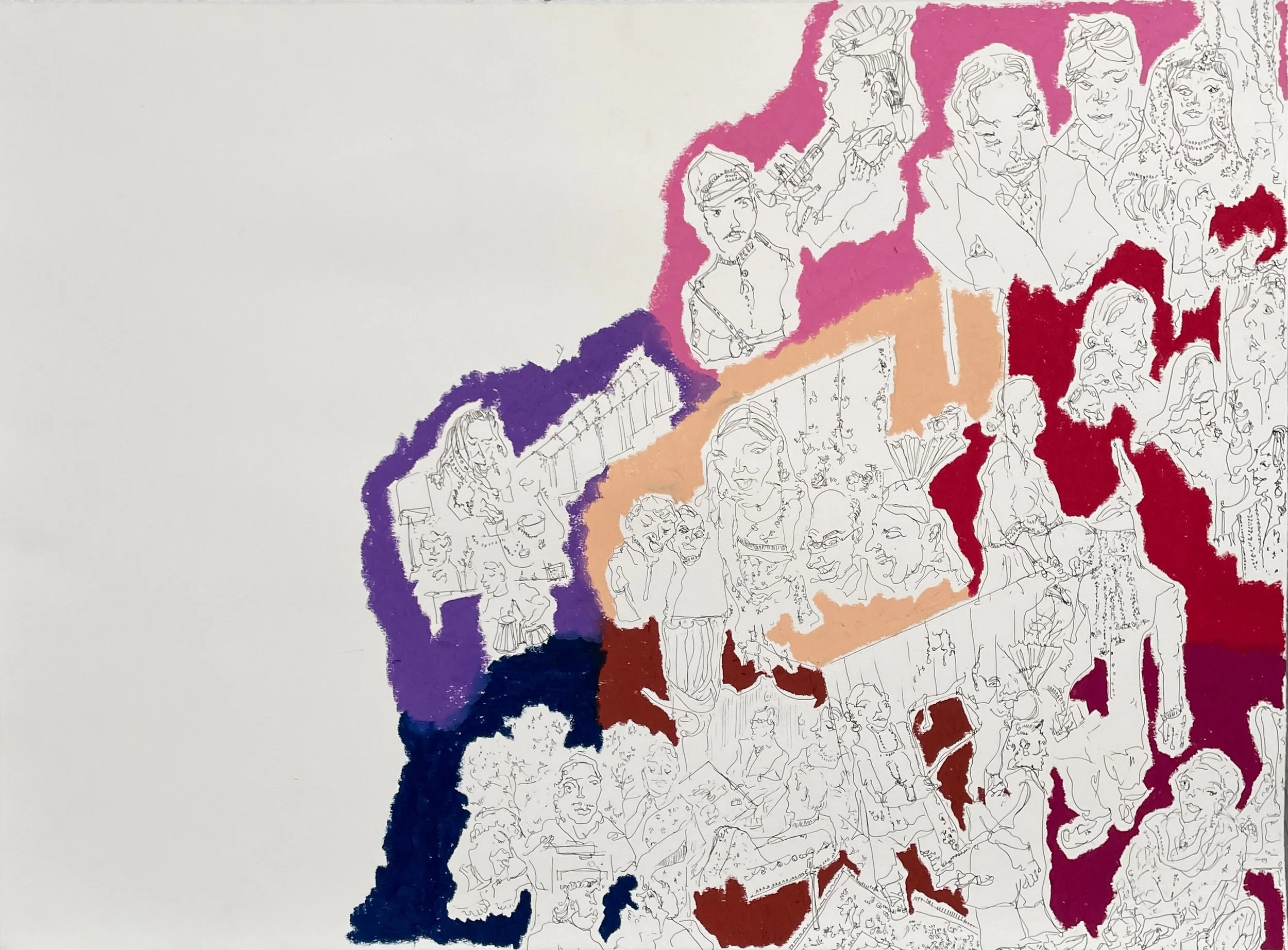  pen and oil pastel on paper, 22” x 30”, 2022   