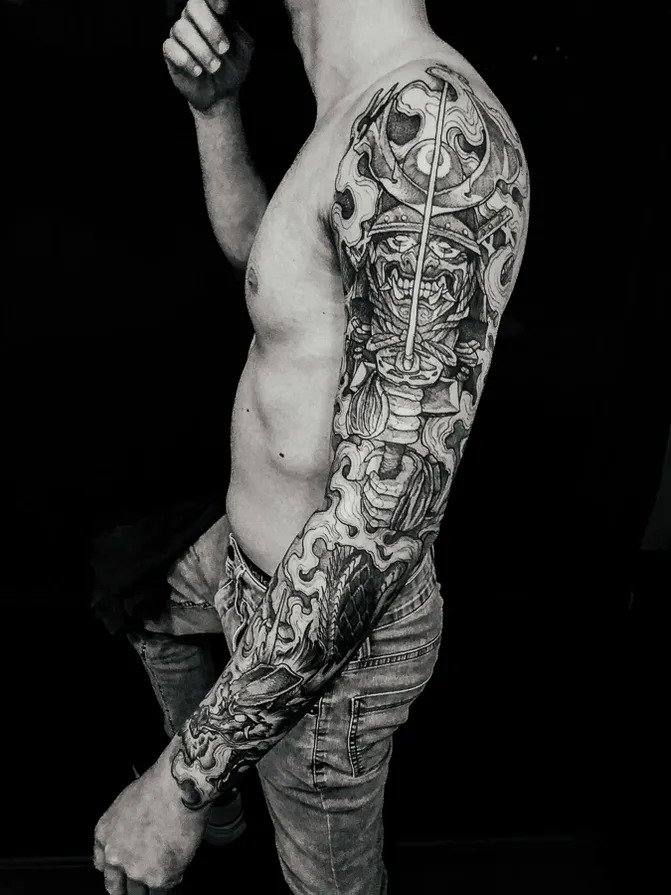 Japanese Samurai Warrior Full Sleeve Tattoo