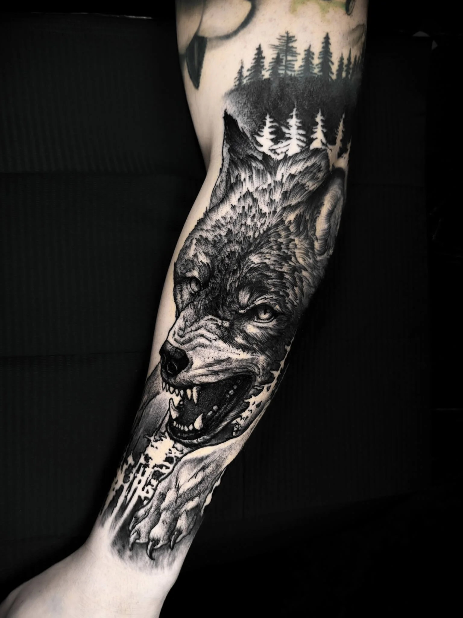 Realistic Wolf Wilderness Tattoo