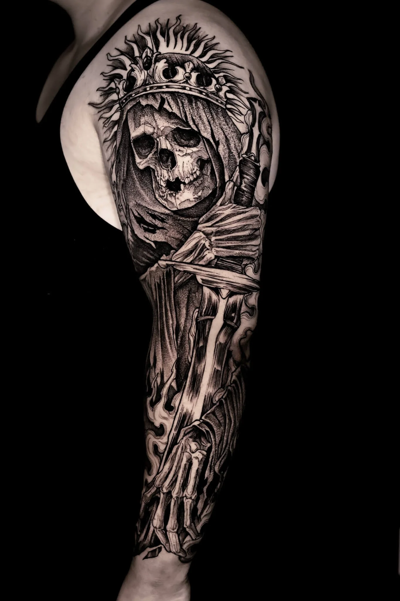 Crowned Skull Full Sleeve Tattoo.jpg