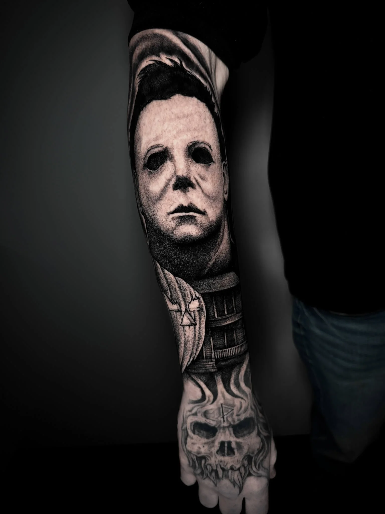 Michael Myers Horror Portrait Sleeve Tattoo