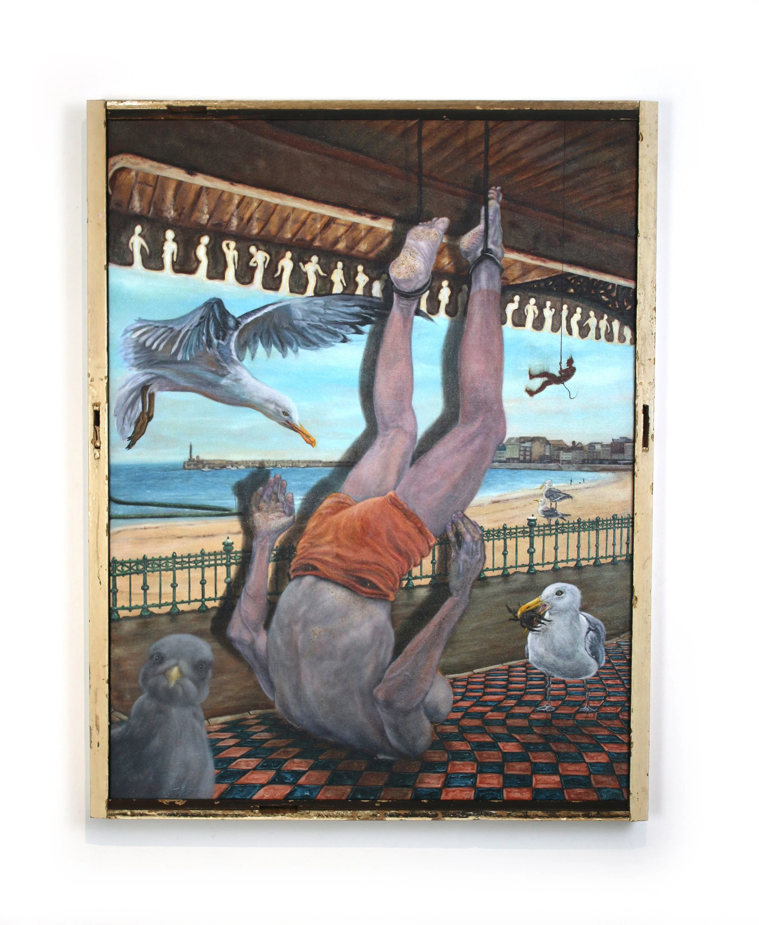 'Sing into pain' - oil on canvas, reclaimed window frame - 1.1x0.89m - 2025/26