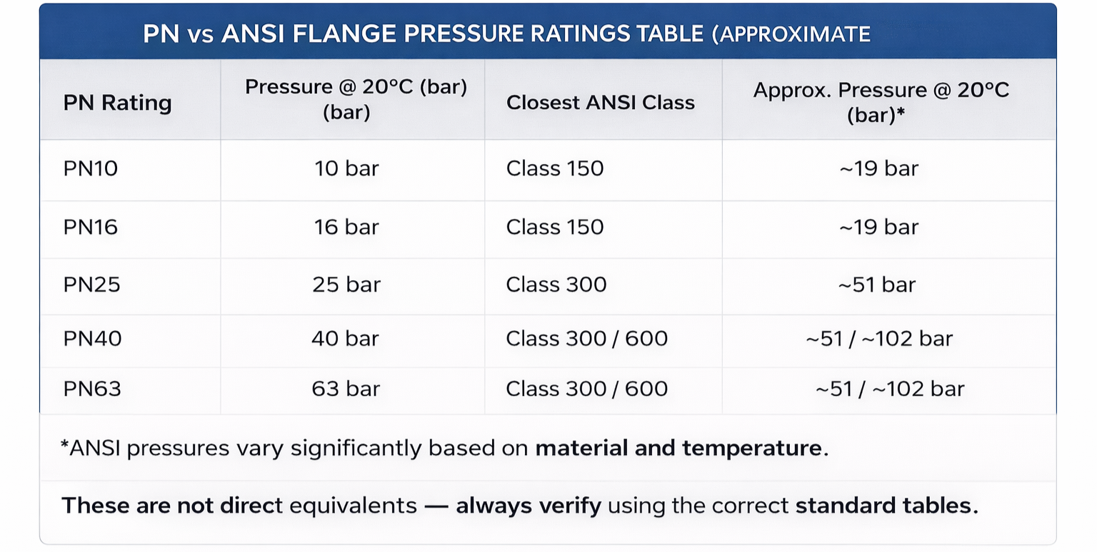 Flange Pressure Ratings Table