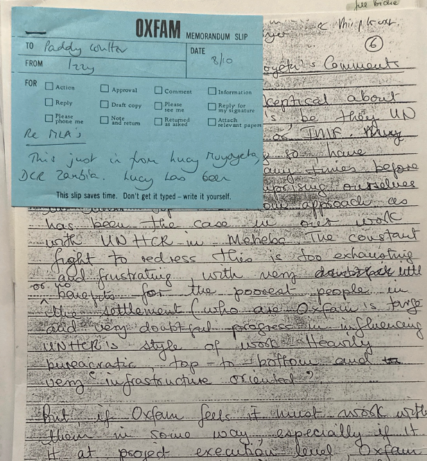 Blue Oxfam memo slip
