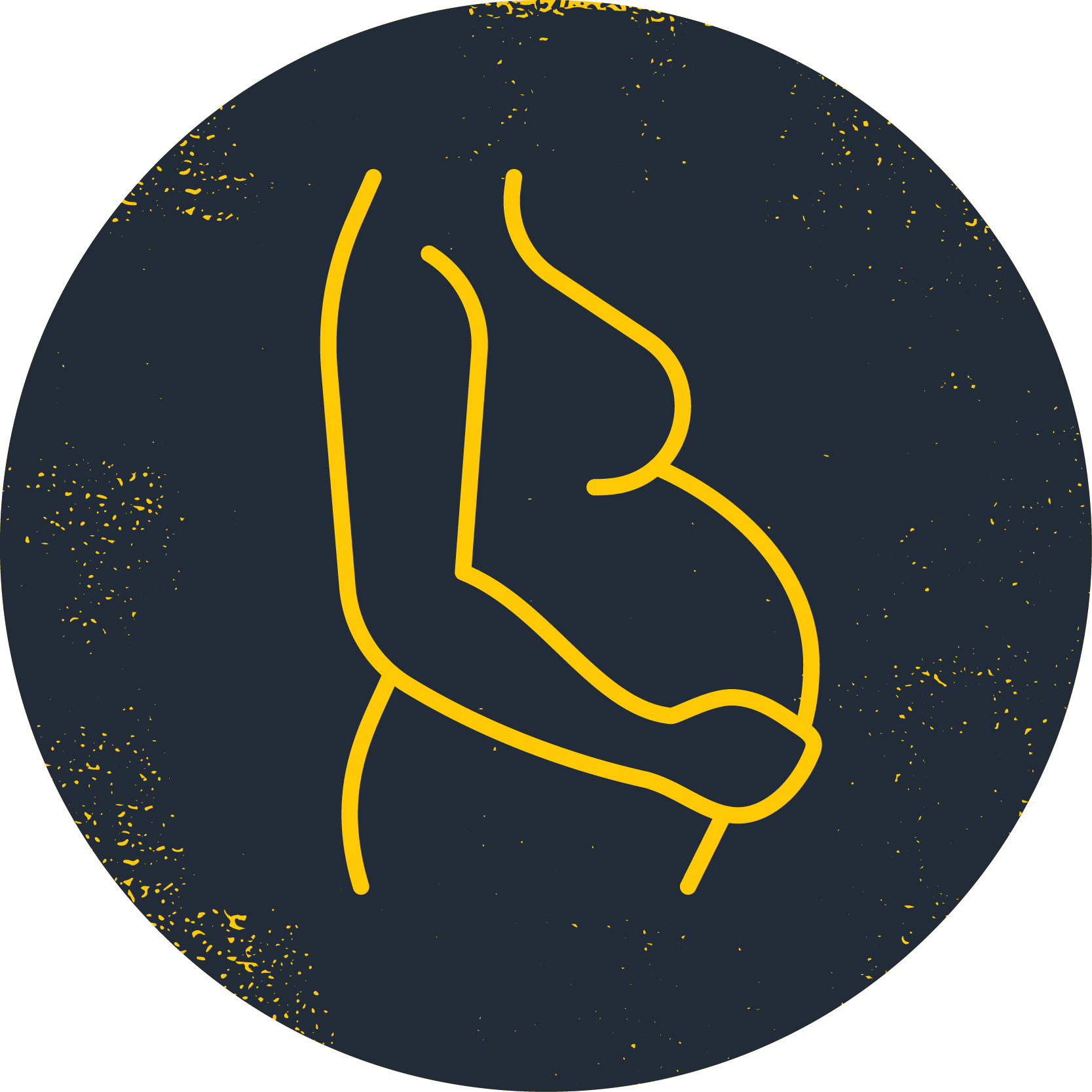 Yellow circular icon of a pregnant woman holding her tummy.