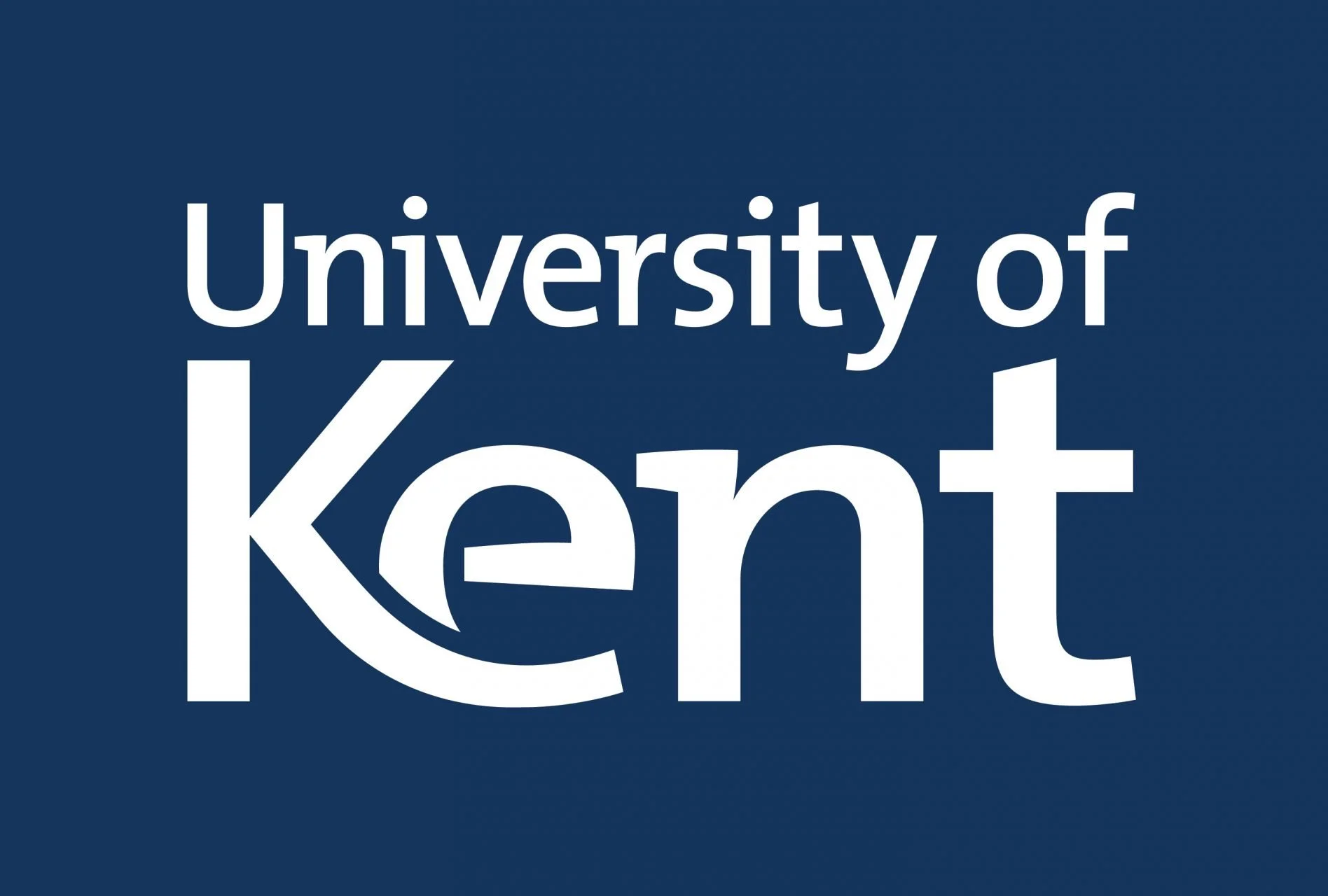 Logo of the University of Kent with white text on a blue background.