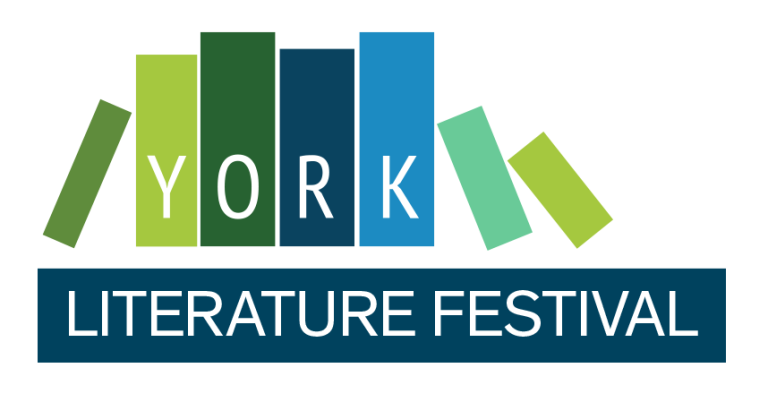 Logo for the York Literature Festival featuring stylized books and text.